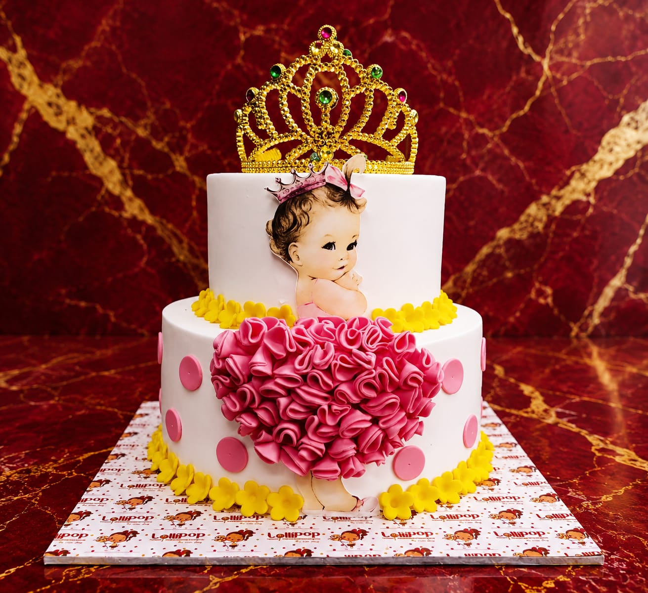 Golden Elephant Balloon 2-Tier Birthday Cake
